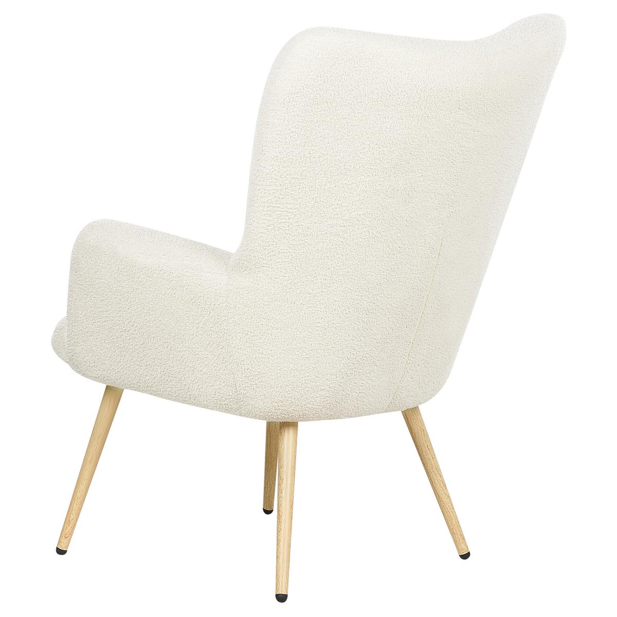 SESSEL Bouclé cremeweiß mit Hocker Vejle - Hellbraun/Weiß, Textil (67/95/52cm) - Beliani