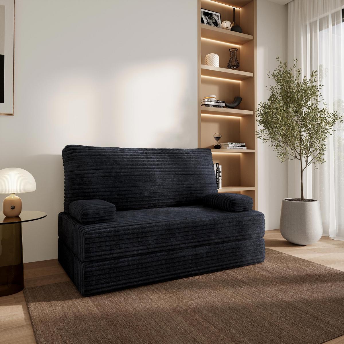 BETTSOFA LADIA aus Schaumstoff Cordstoff Schwarz Schlaffunktion - Schwarz, Textil (140/86/60cm) - MASSENO