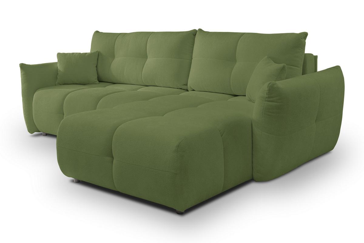 ECKSOFA MODA S Grün Geflochtener Stoff mit Schlaffunktion - Grün, Holz (257/177cm) - MASSENO