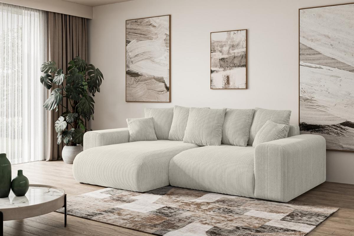 ECKSOFA Ottomane links ESKAR-L 266x176x72 Creme Cord - Ecru/Creme, Holzwerkstoff/Kunststoff (266/176cm) - ALTDECOR