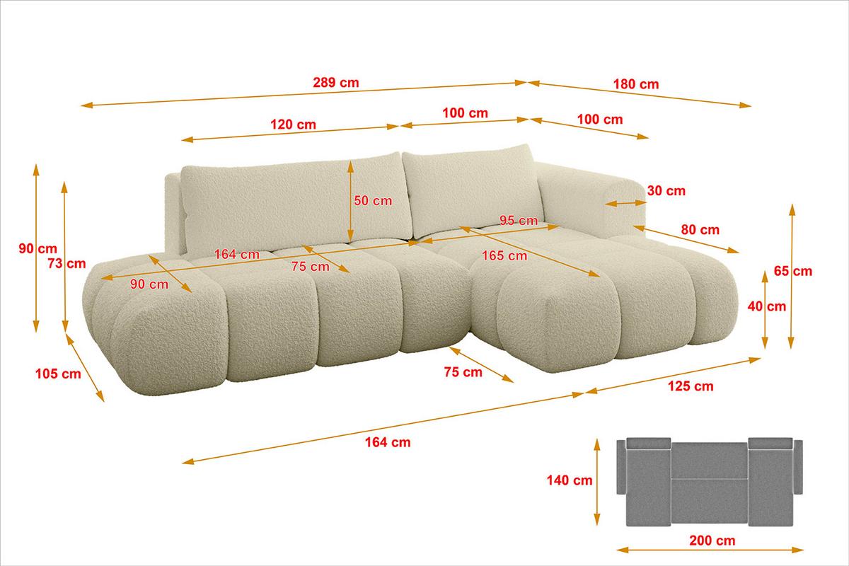 ECKSOFA Ottomane Rechts CLOUD-L 280x185x90 Beige Bouclé - Beige, Holzwerkstoff/Kunststoff (185/280cm) - ALTDECOR