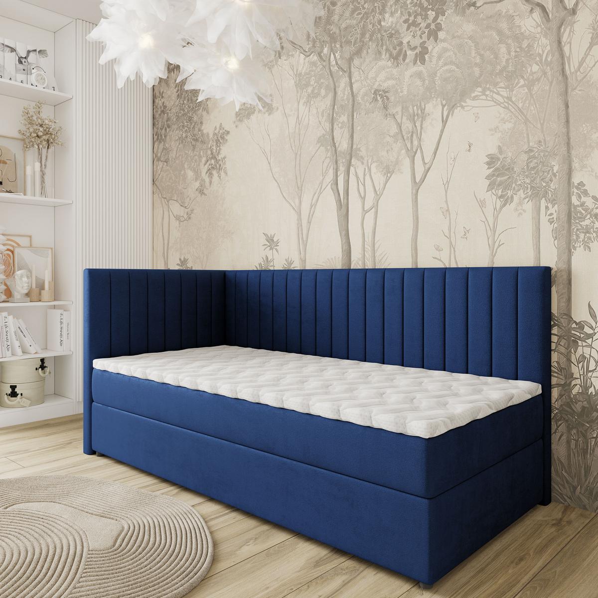 BOXBETT ARIS 100x200 cm mit Matratze und Topper, H2+H3 - Blau - Blau, Holz (100/200cm) - MASSENO