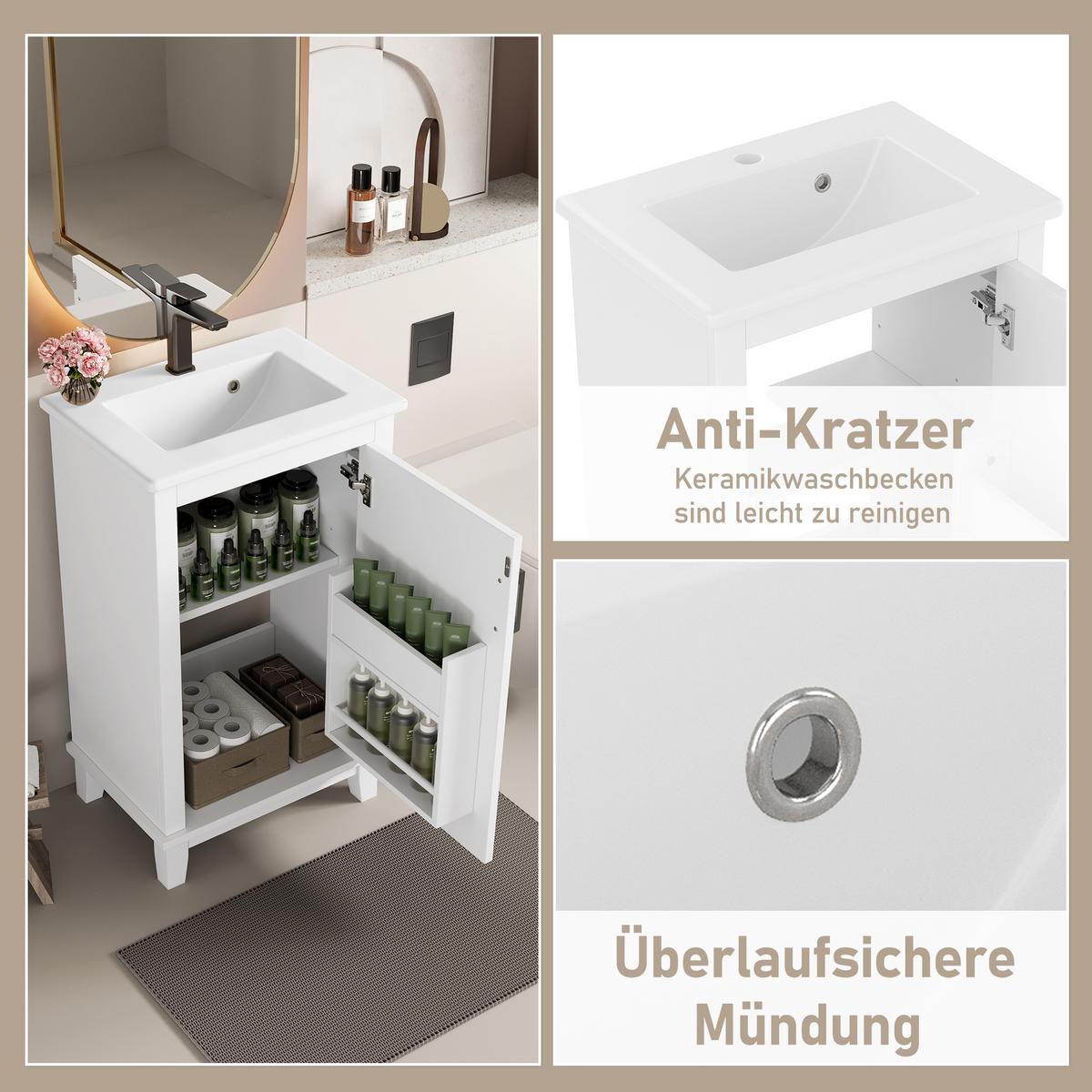 WASCHTISCH mit Unterschrank Weiß 51cm Standschrank mit Keramikbecken - Weiß, Holzwerkstoff (51/83/34cm) - Urban Meuble