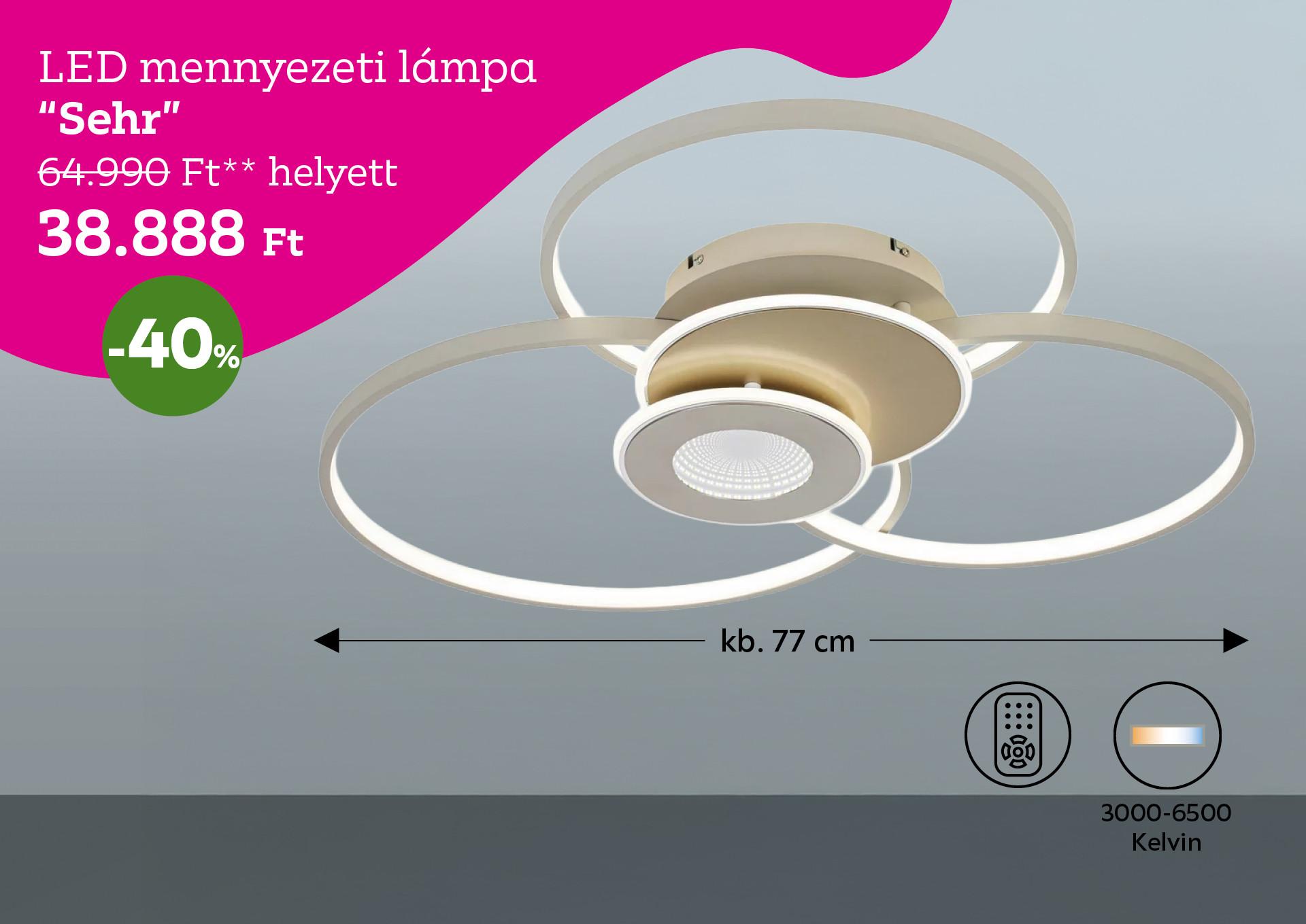 LED mennyezeti lámpa SEHR 64990 Forint helyett 38888 Forint, kedvezmény mértéke 40%
