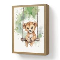 WANDLEUCHTE MIT AKKU Löwe - Tier - Kinder - Dschungel 30x40 cm - Weiß, Holzwerkstoff (30/40/8cm) - OnlyWow