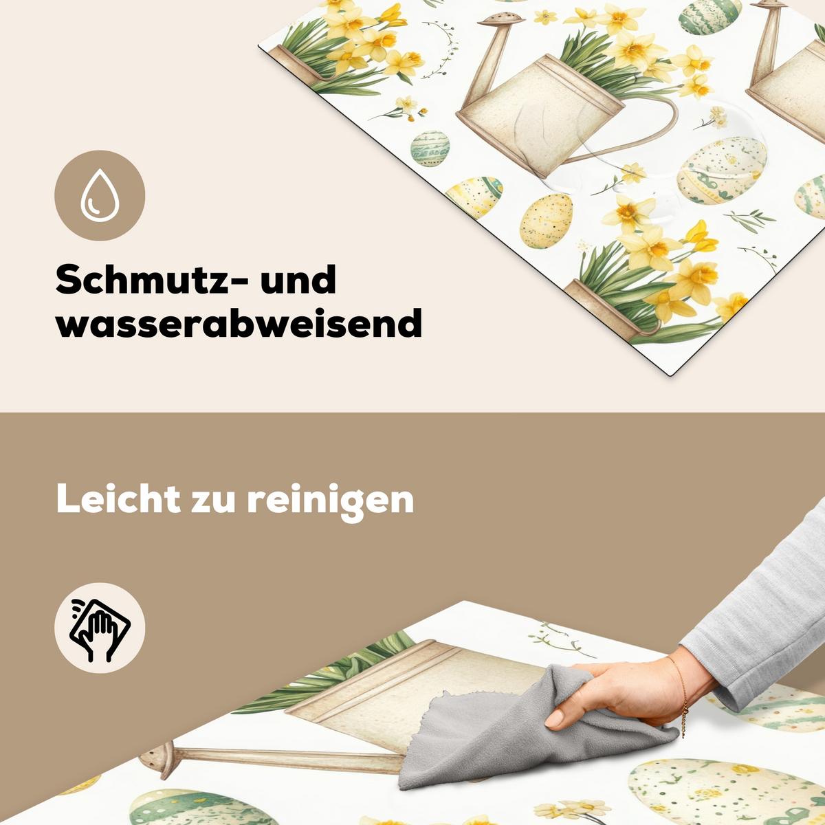 HERDABDECKPLATTE Gießkanne - Blumen - Eier Herdabdeckung Induktionsfeld 75x52 cm - Weiß, Kunststoff (75/52/0.2cm) - MuchoWow
