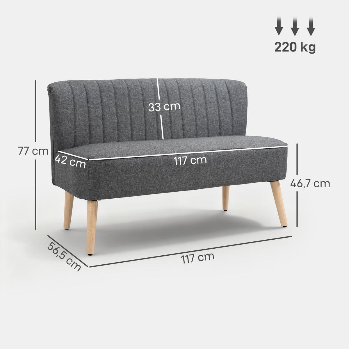 SOFA Polyester Gummiholz Grau - Naturfarben/Grau, Holz/Textil (56.5/77/117cm) - HOMCOM
