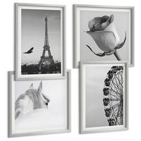 BILDER SET 4er Set - 50x50 cm & 40x60 cm Silberner Rahmen - Rose Eiffelturm Pferd Riesenrad S/W - Silberfarben, Kunststoff (50/50cm) - TULUP