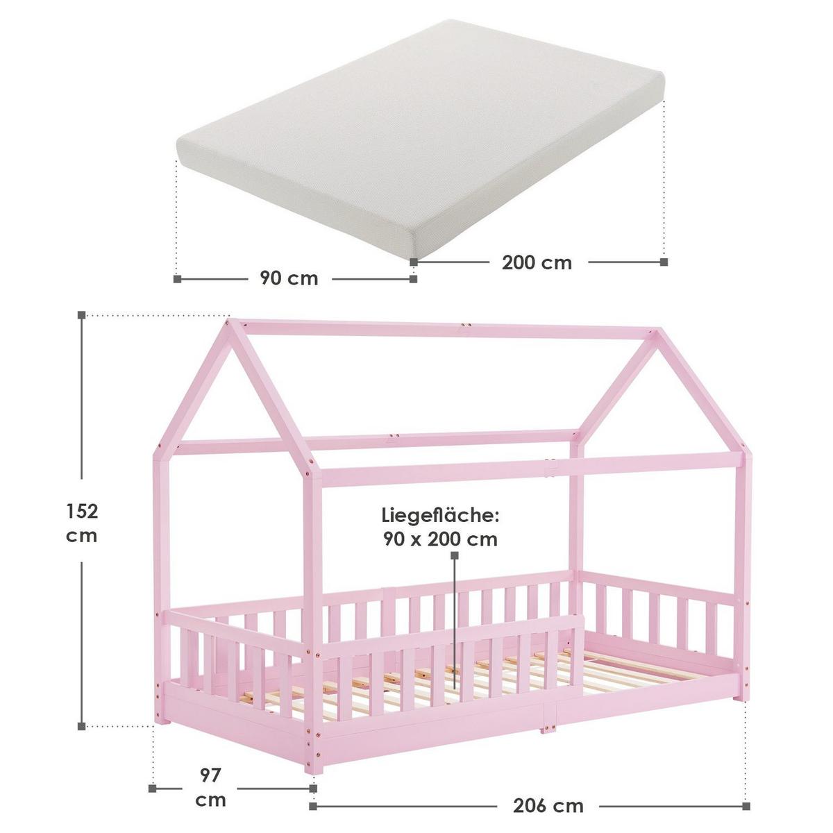 KINDERBETT Marli mit Matratze rosa 90x200 cm - Rosa, Holz (90/200cm) - Juskys