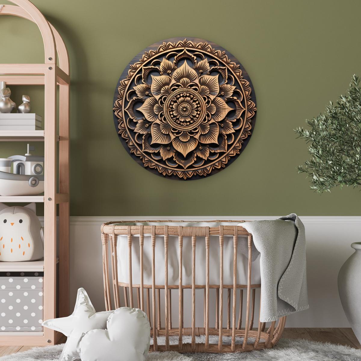 WANDBILD Mandala - Holz - Blumen - Braun Wanddeko Schlafzimmer 60x60 cm - Gelb, Kunststoff (60/60cm) - MuchoWow