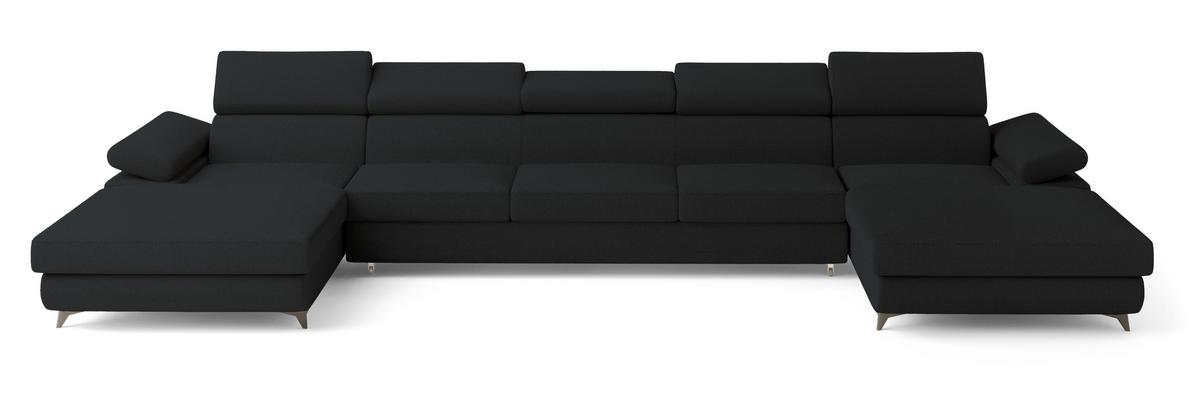 WOHNLANDSCHAFT VIVENTE Schwarz Boucle-Stoff mit Schlaffunktion - Schwarz, Holz (410/89/190cm) - MASSENO