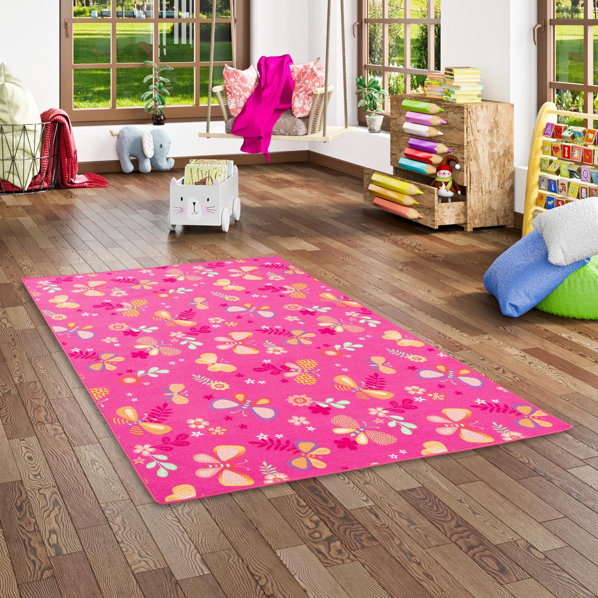 KINDER SPIEL TEPPICH SCHMETTERLING - Pink, Textil (140/200cm) - Snapstyle