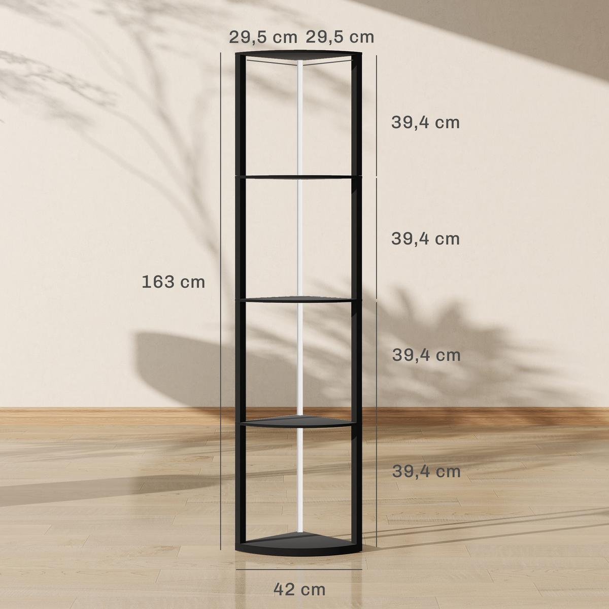 LED Stehlampe 5-stufige dimmbar Stehleuchte mit Regal, RGB Farbwechsel - Schwarz, Holzwerkstoff (42/29.5/163cm) - HOMCOM