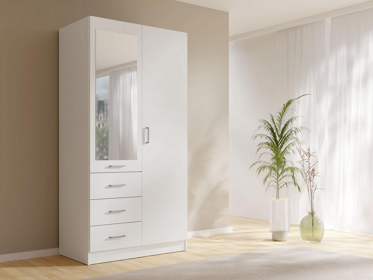 DREHTÜRENSCHRANK NEVARIS 101/200,5/58cm 2-türig mit Spiegel Weiß - Weiß, Holzwerkstoff (101/200.5/58cm) - MASSENO