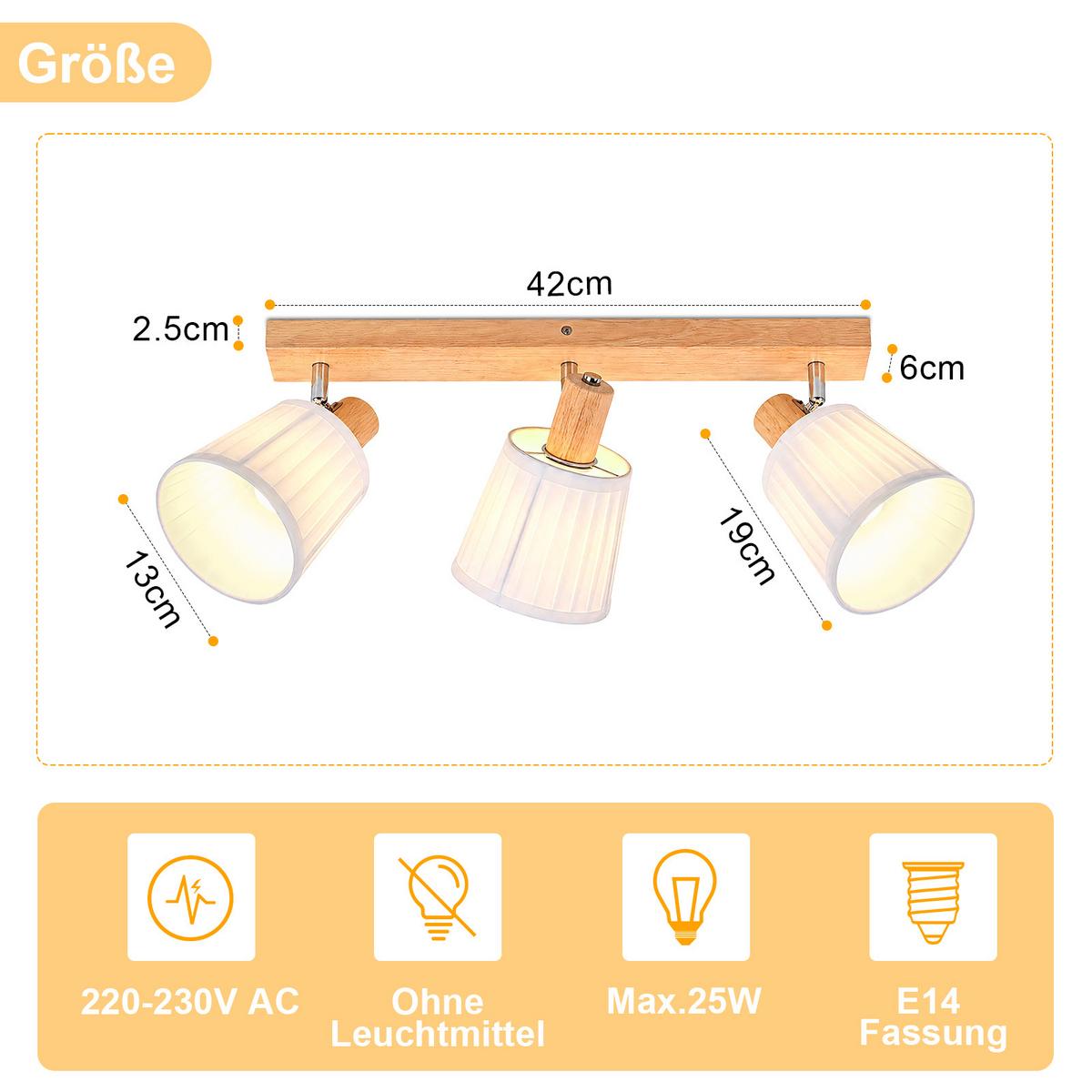 DECKENSTRAHLER Wylveth 42/13/19 cm - Weiß/Braun, Holz/Textil (42/13/19cm) - ZMH