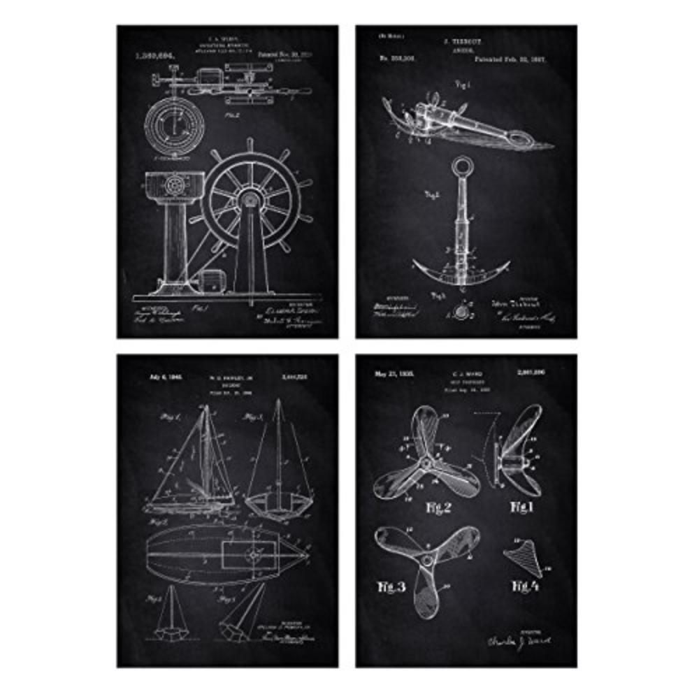 POSTER Set mit 4 Schwarz StiefelPatent A4 Schwarzer Rahmen - Schwarz, Papier (29.7/3cm) - Nacnic