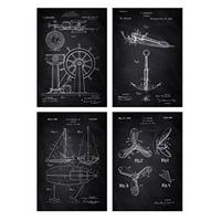 POSTER Set mit 4 Schwarz StiefelPatent A4 Schwarzer Rahmen - Schwarz, Papier (29.7/3cm) - Nacnic