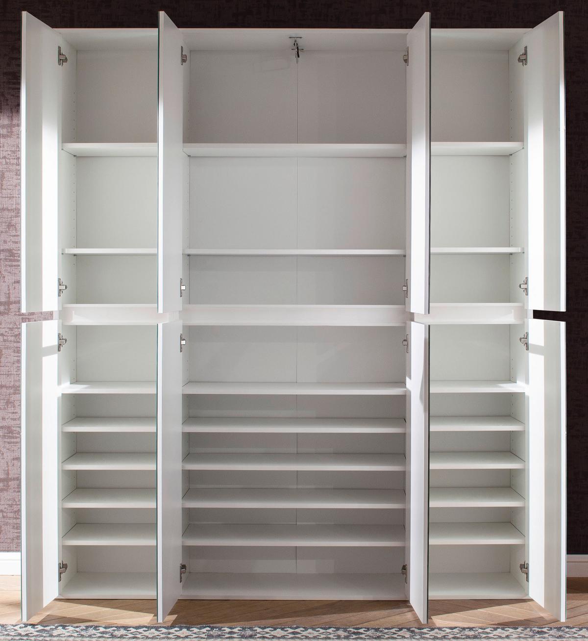 GARDEROBENSCHRANK weiß 148 x 191 cm, Schuhschrank mit Spiegeltüren - Weiß, Glas/Holzwerkstoff (148/191/34cm) - Top.Furn