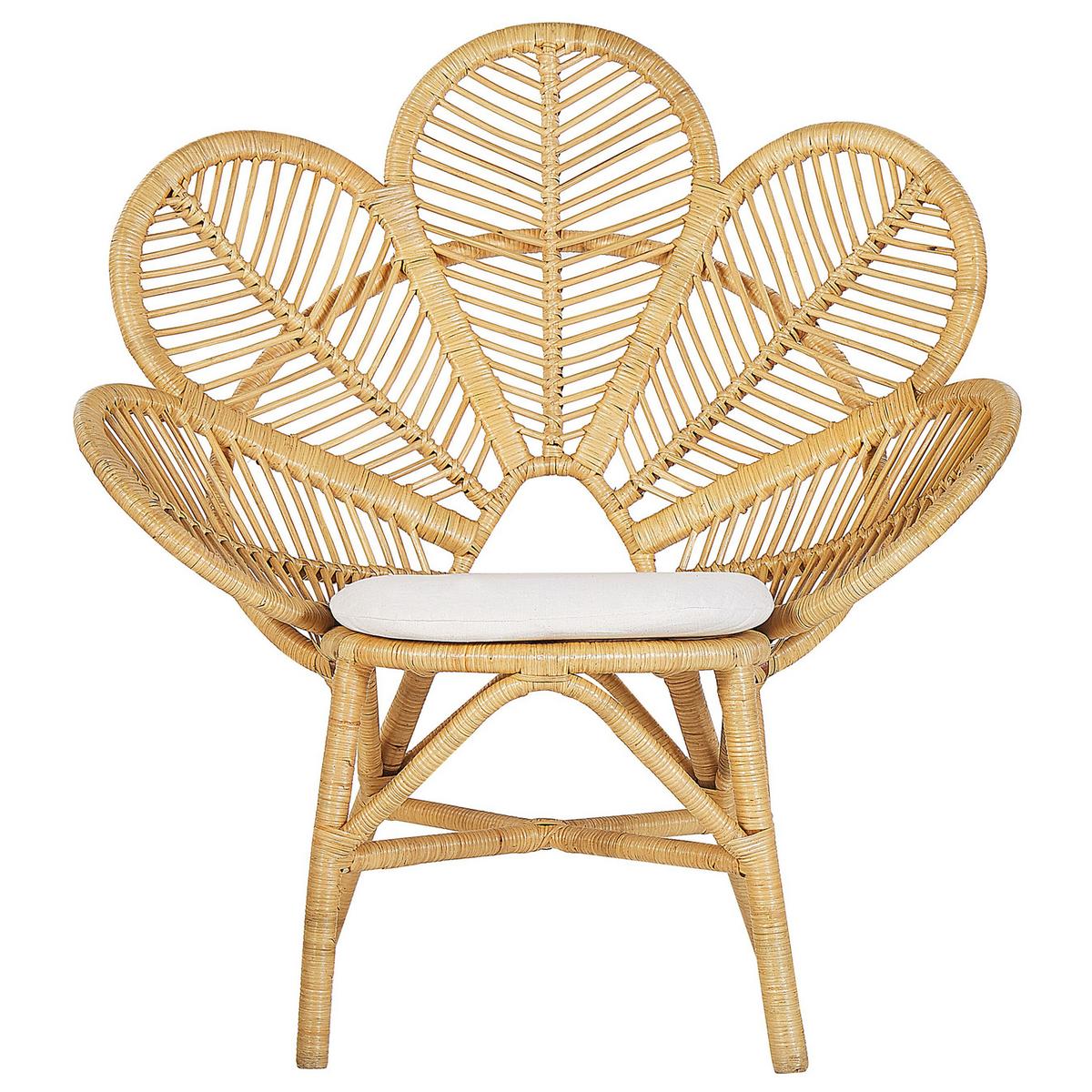 RATTANSTUHL natürlich Auflage beige Pfauform Florentine - Beige/Naturfarben, Naturmaterialien (95/107/68cm) - Beliani