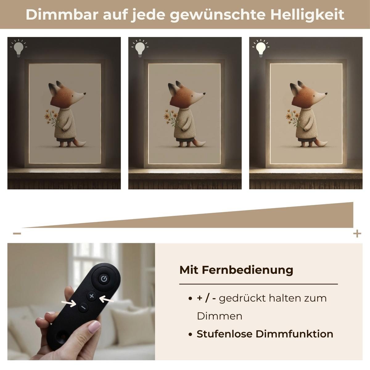 NACHTTISCHLAMPE MIT AKKU Fuchs - Gelbe Blumen - Minimalistisch 30x40 cm - Taupe, Holzwerkstoff (8/30/40cm) - OnlyWow