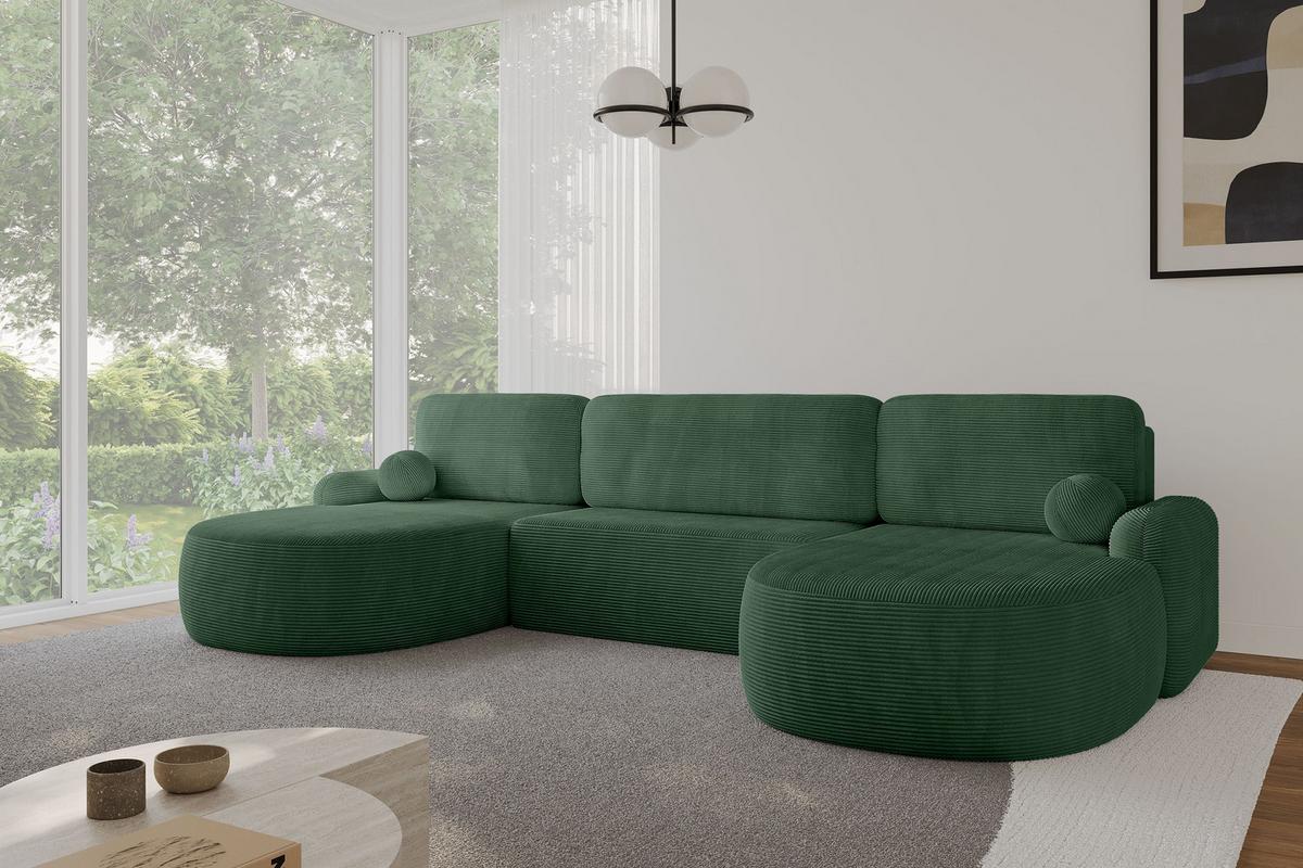 WOHNLANDSCHAFT mit Schlaffunktion und Bettkasten LIRA-U - 335x172x89 Grün - Hellgrün, Holzwerkstoff/Textil (335/89/172cm) - ALTDECOR