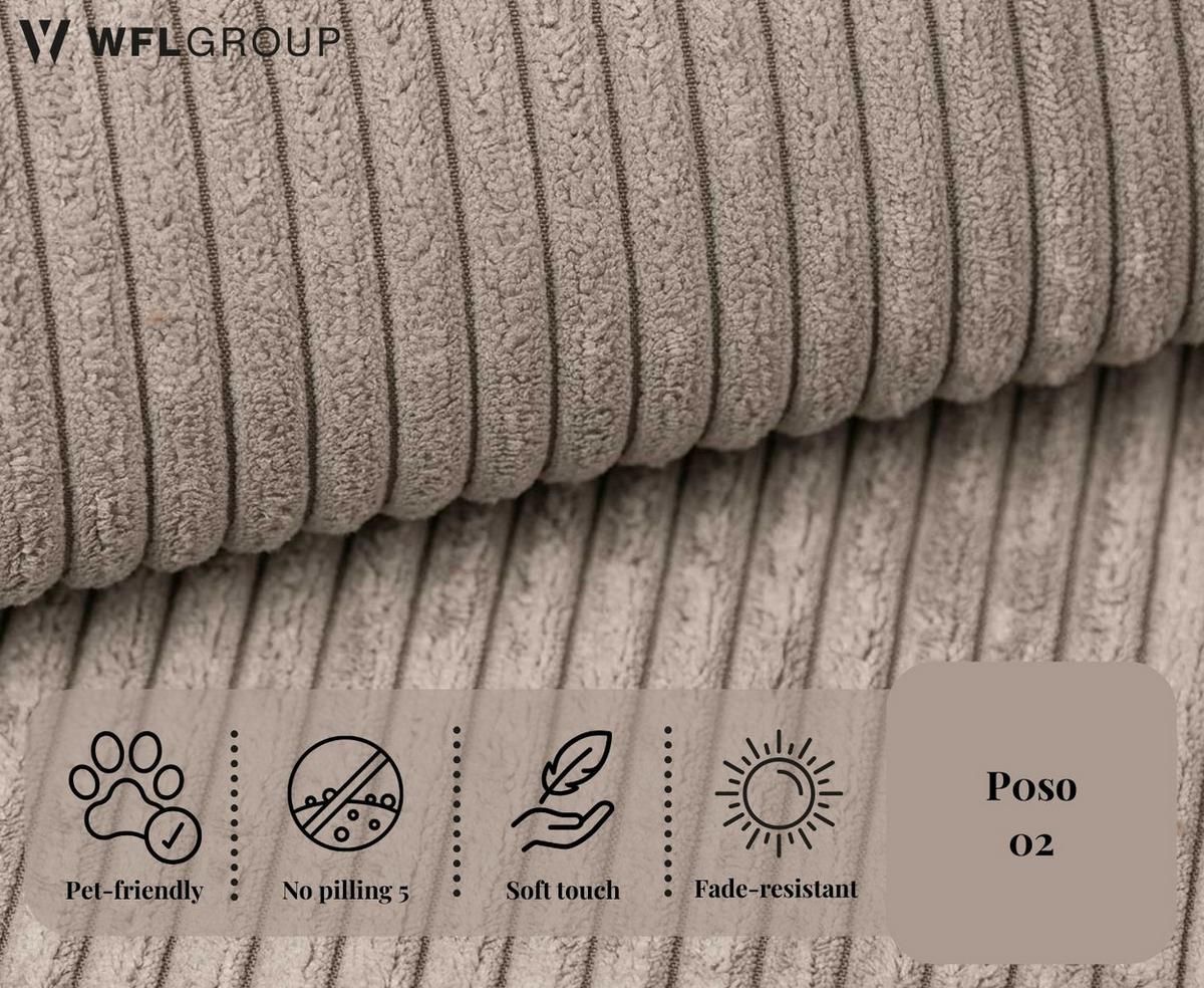 ECKSOFA Liv mit Schlaffunktion & Bettkasten in Cordstoff Beige, Universell 260/154/86 cm - Beige/Schwarz, Kunststoff/Textil (260/154cm) - WFL GROUP