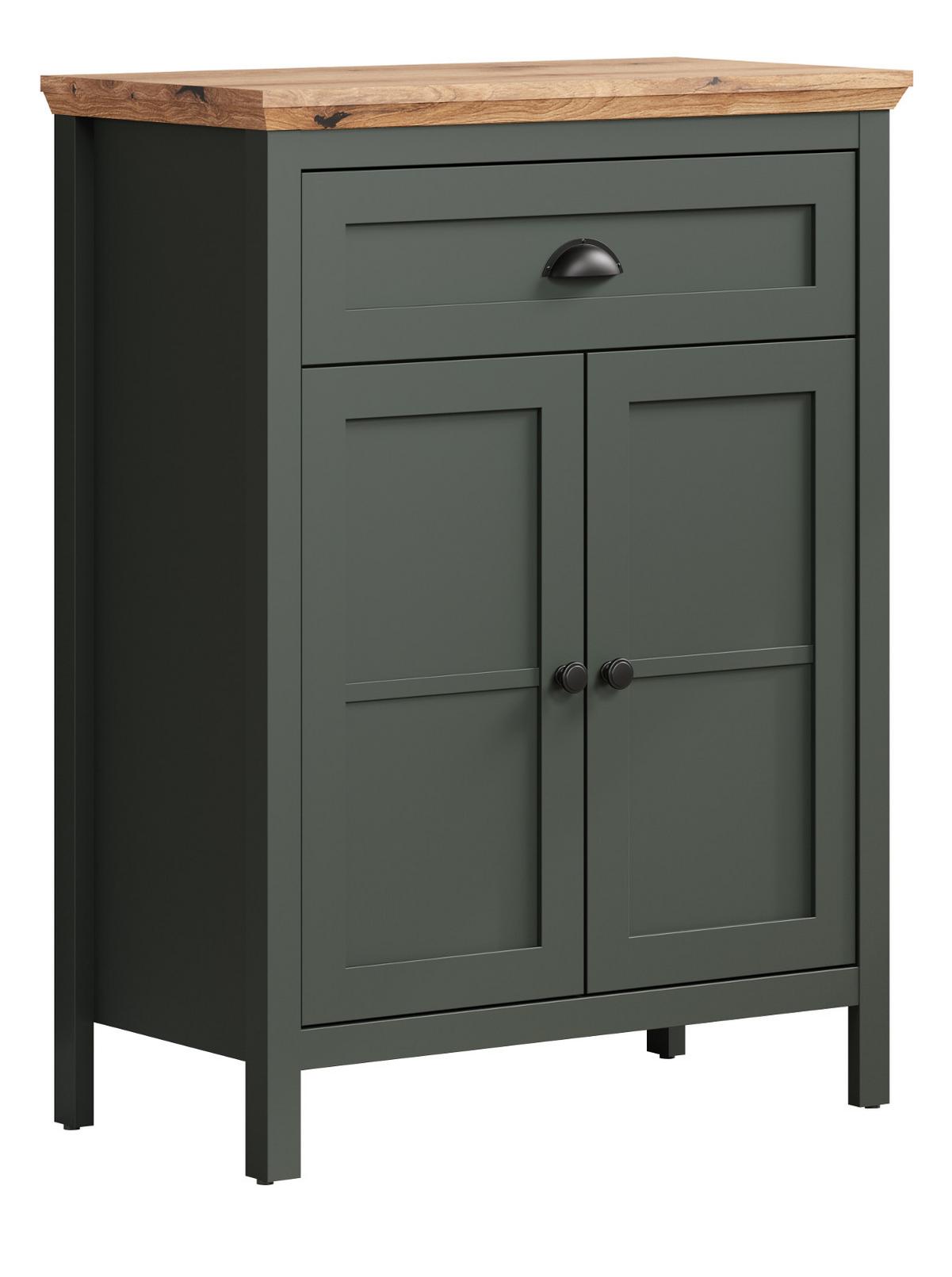 FLURKOMMODE grün, Evoke Eiche 77 x 102 cm, Schuhkommode im Landhaus-Stil - Eichefarben/Schwarz, Holzwerkstoff/Kunststoff (77/102/39cm) - Top.Furn