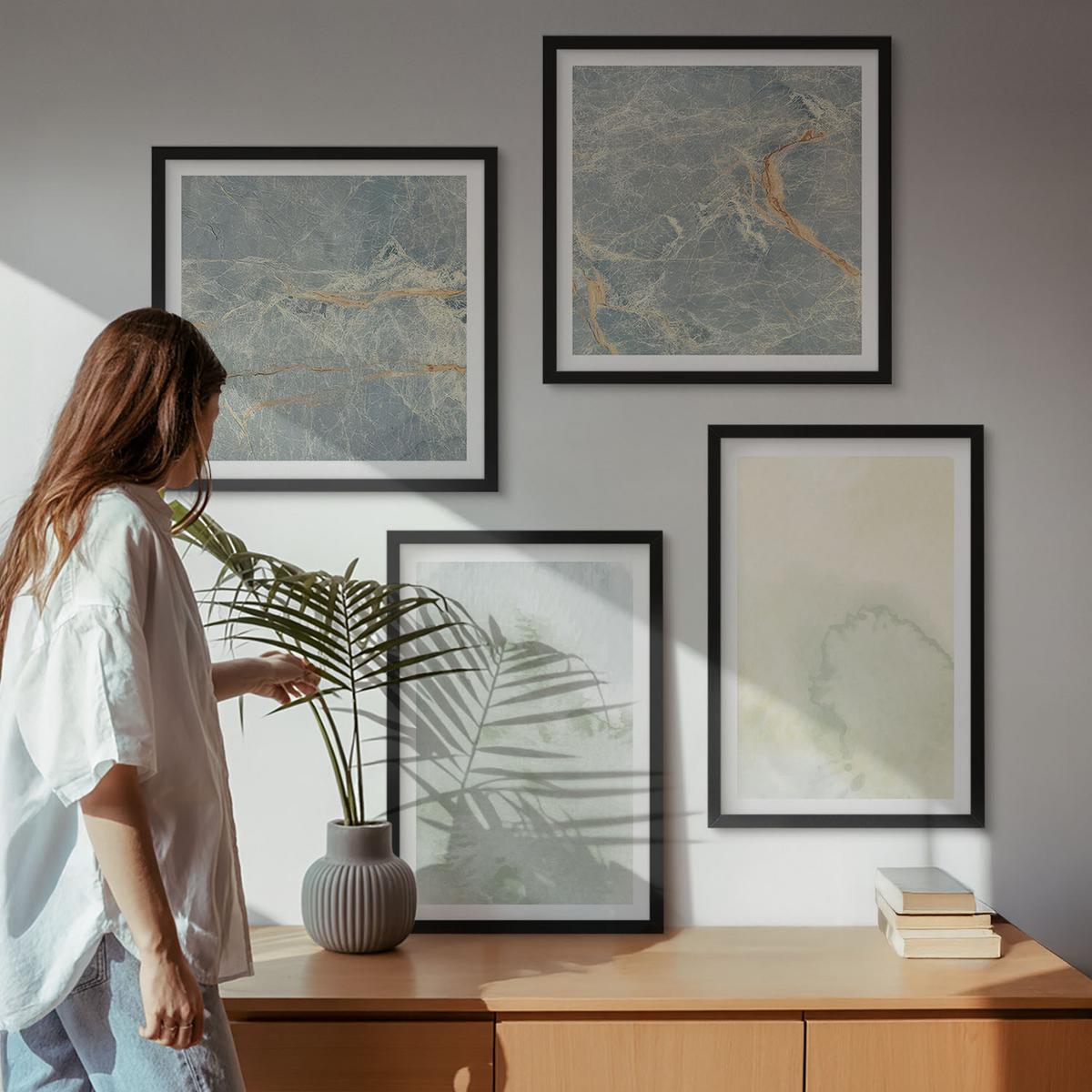 BILDER SET 4er Set - 50x50 cm & 40x60 cm Schwarzer Rahmen - Pastellfarben auf Aquarellleinwand - Schwarz, Kunststoff (50/50cm) - TULUP