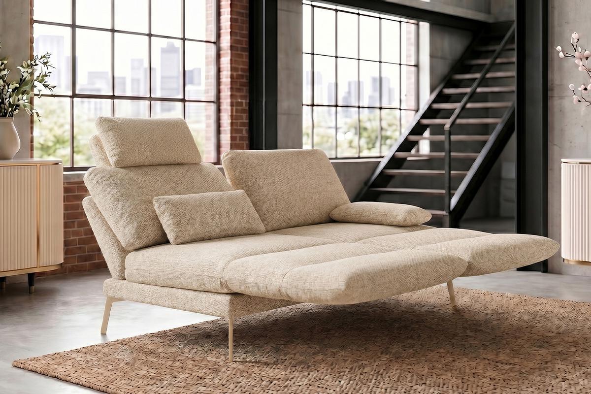 SOFA HOLLY Weiß Flachgewebe - Weiß/Braun, Textil/Metall (176/90/92cm) - KAWOLA