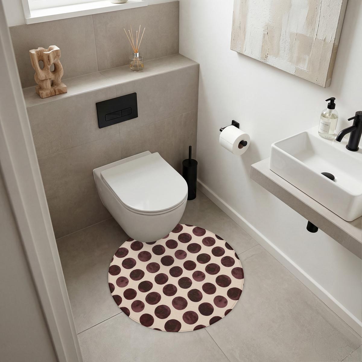 BADEMATTE Polka dots - Muster - Braun Badvorleger 70x70 cm - Bordeaux, Textil (70/70cm) - OnlyWow
