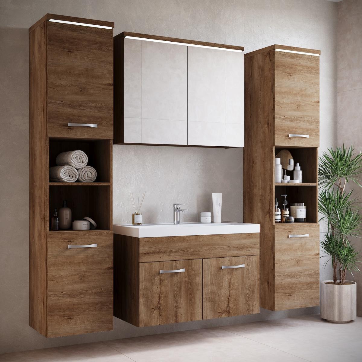 BADEZIMMERSCHRANK Paso mit 2 Türen Braun Eiche - 35 x 35 x 160 cm - Eichefarben/Braun, Holz (35/160/35cm) - Badplaats