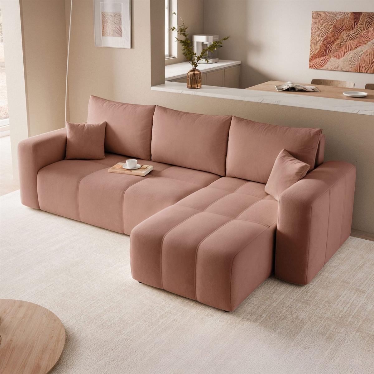 ECKSOFA Leros Mit Schlaffunktion - Rosa, Holzwerkstoff/Textil (145/248cm) - Fun Möbel