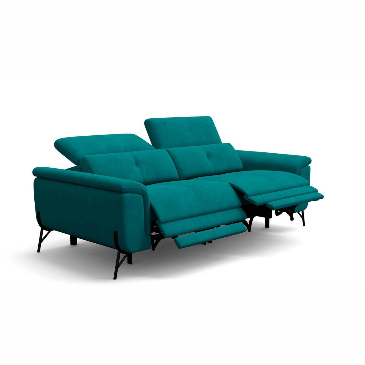 SOFA RELAX AVENA 3-Sitzer, dunkelgrüner Veloursstoff - Dunkelgrün/Schwarz, Holz/Textil (204/80/108cm) - Courtois Laville