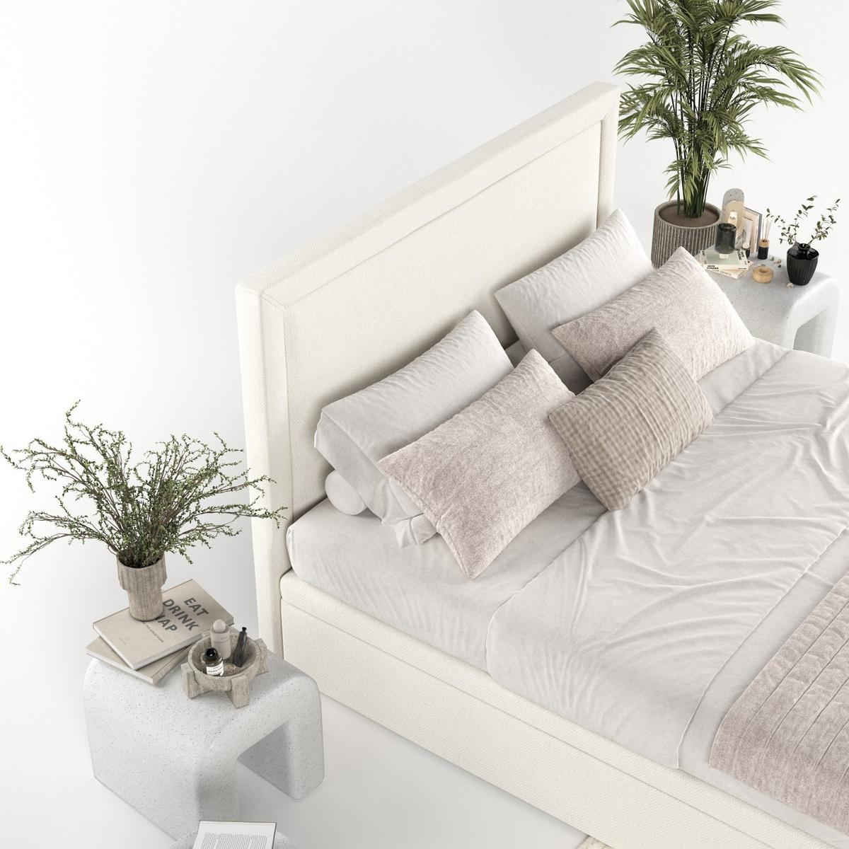 POLSTERBETT Salma mit Stauraum 200/200 cm Creme im Megan Stoff - Creme/Schwarz, Holz/Holzwerkstoff (200/200cm) - AltaBeds