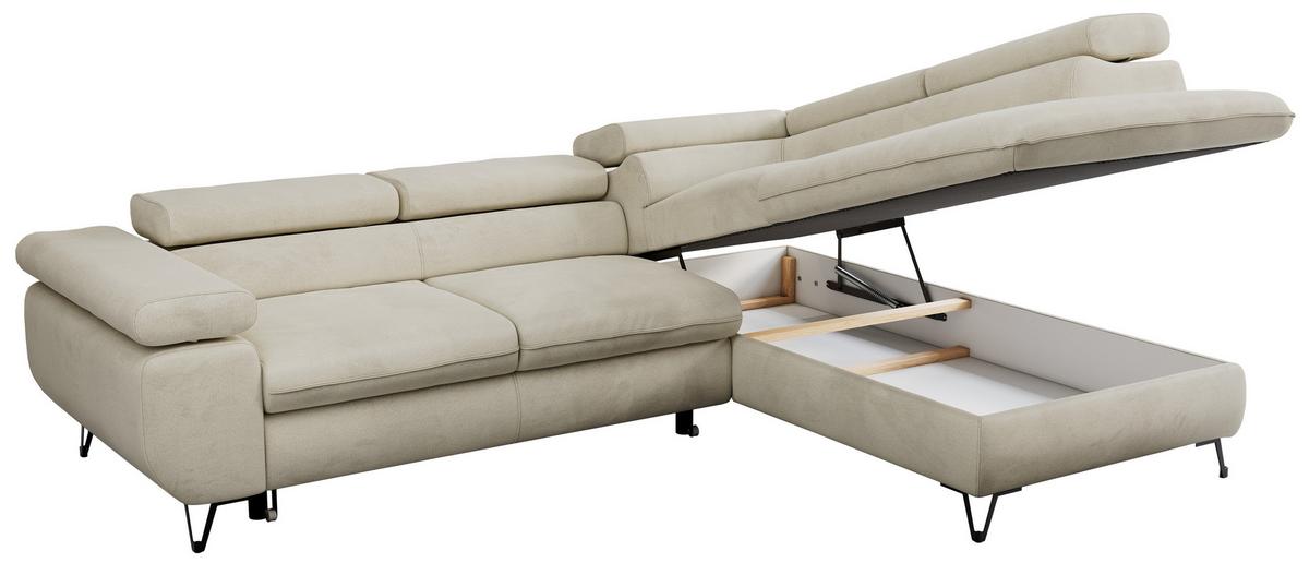 ECKSOFA PEDRO L Beige Velvet - Rechts Seite - Beige/Schwarz, Textil/Metall (273/208cm) - MKS