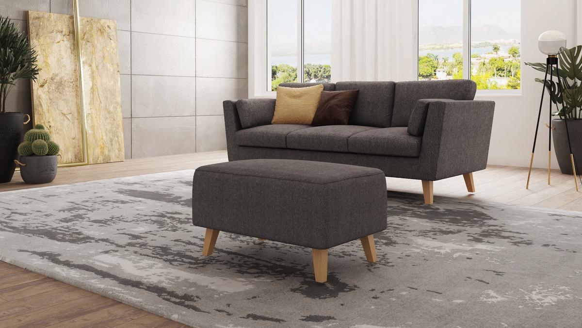 HOCKER Mario Braun - Khaki Microfaser - Braun/Naturfarben, Buchenholz/Textil (95/51/63cm) - S-Style Möbel
