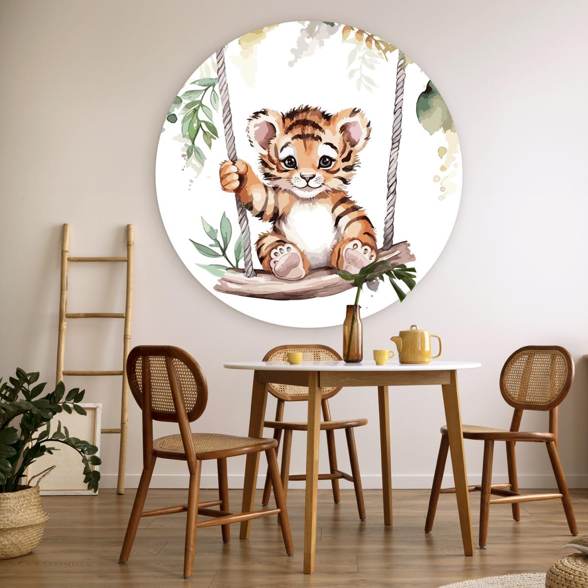 WANDBILD Tiger - Tier - Kinder - Dschungel Deko Groß 150x150 cm - Dunkelorange, Kunststoff (150/150cm) - MuchoWow