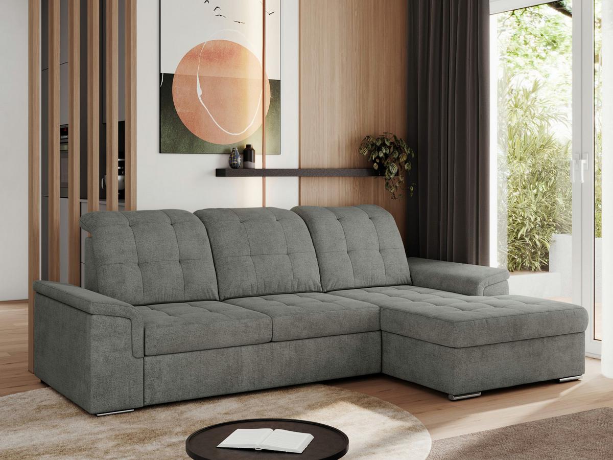ECKSOFA MADRITO L - Grau Struktur - Rechts - Silberfarben/Grau, Textil/Metall (256/160cm)
