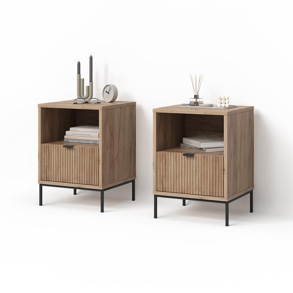 NACHTTISCH Aterno Viking Oak 2er Set - Eichefarben, Holzwerkstoff (40/55/38.1cm) - Livinity®