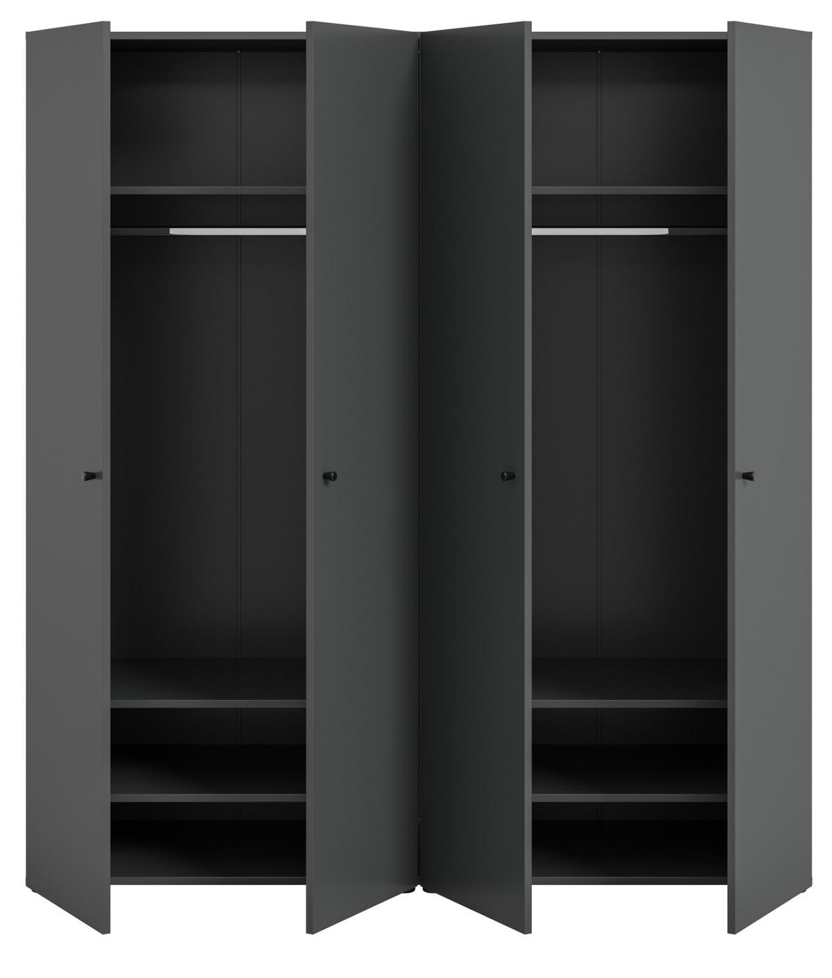 KLEIDERSCHRANK grau 4-türig 160 cm, Drehtürenschrank mit Kleiderstangen - Schwarz/Grau, Holzwerkstoff/Kunststoff (160/176/51cm) - Inn.Furn