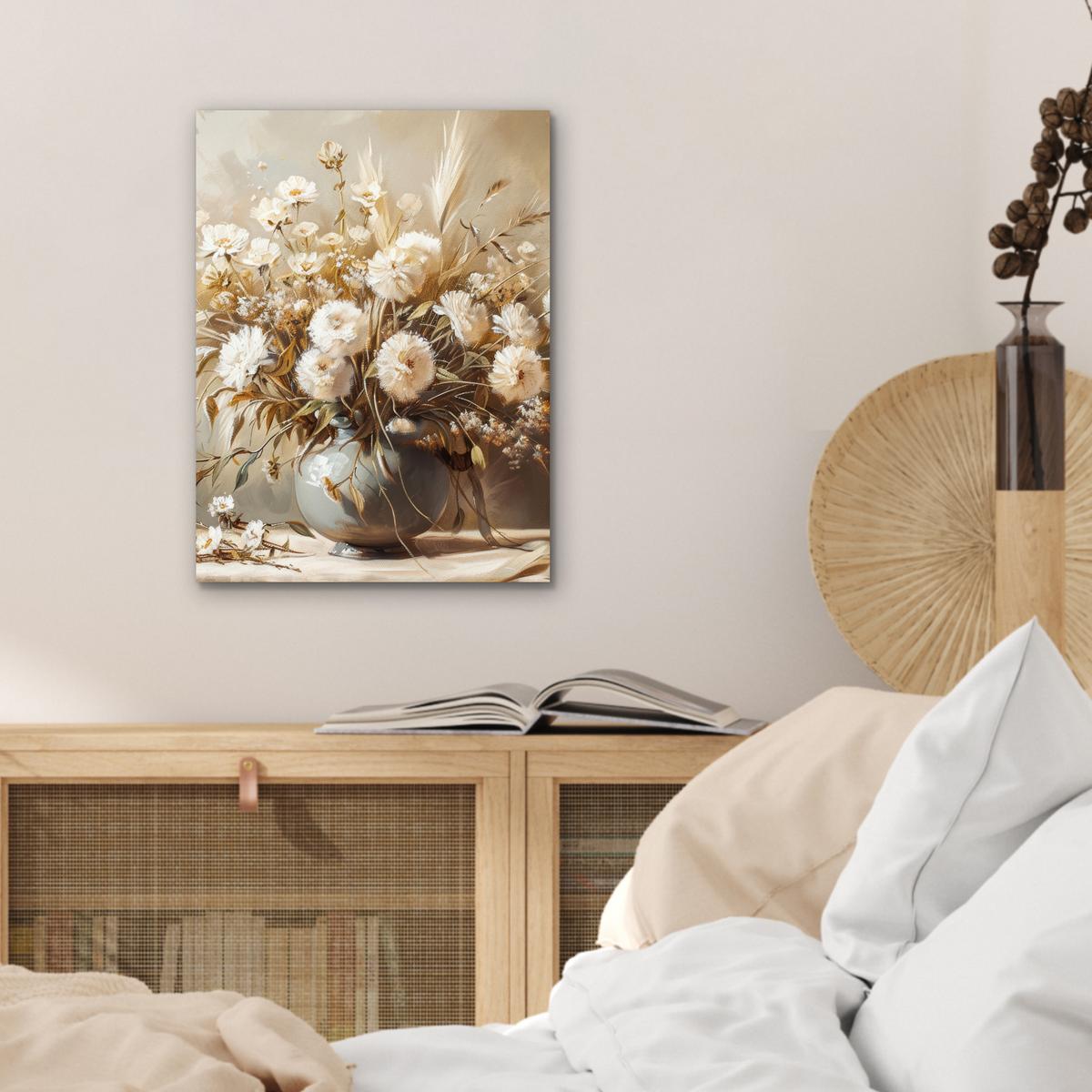 METALLBILD Blumen - Vase - Stilleben - Beige 30x40 cm - Creme, Metall (30/40cm) - MuchoWow