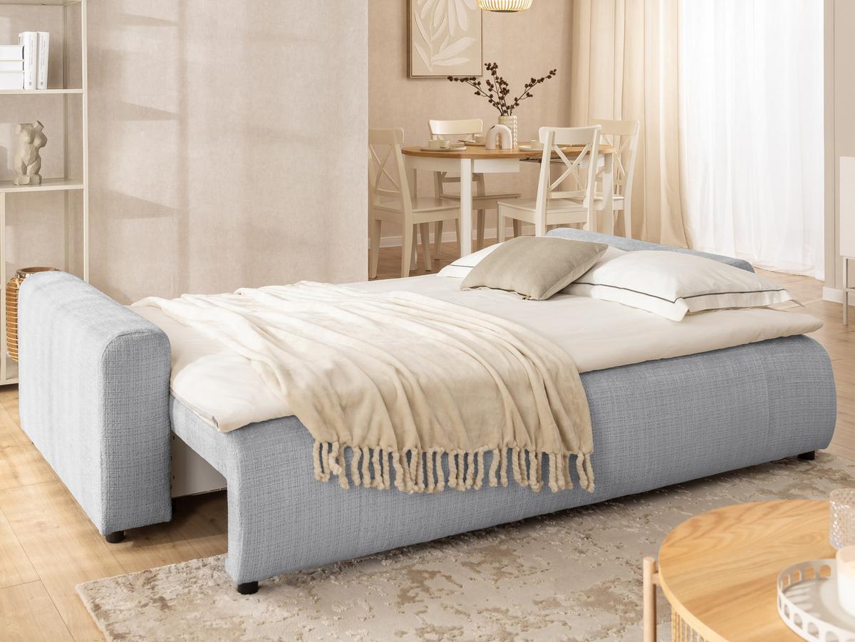 SCHLAFSOFA Calma mit Bettkasten im Bumpy-Design aus weichem Hellgrau Chenille-Stoff - Hellgrau/Schwarz, Holz/Kunststoff (239/88/98cm) - S-Style Möbel