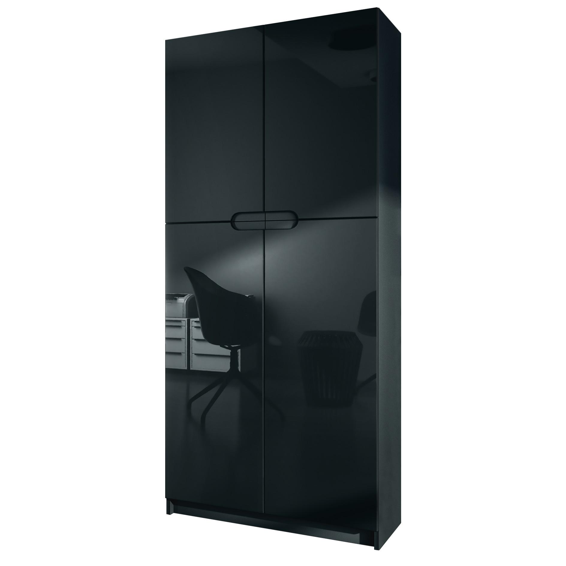 BÜROSCHRANK Logan Fronten in Schwarz Hochglanz - Schwarz Hochglanz, Holzwerkstoff (82/184/37cm) - Vladon