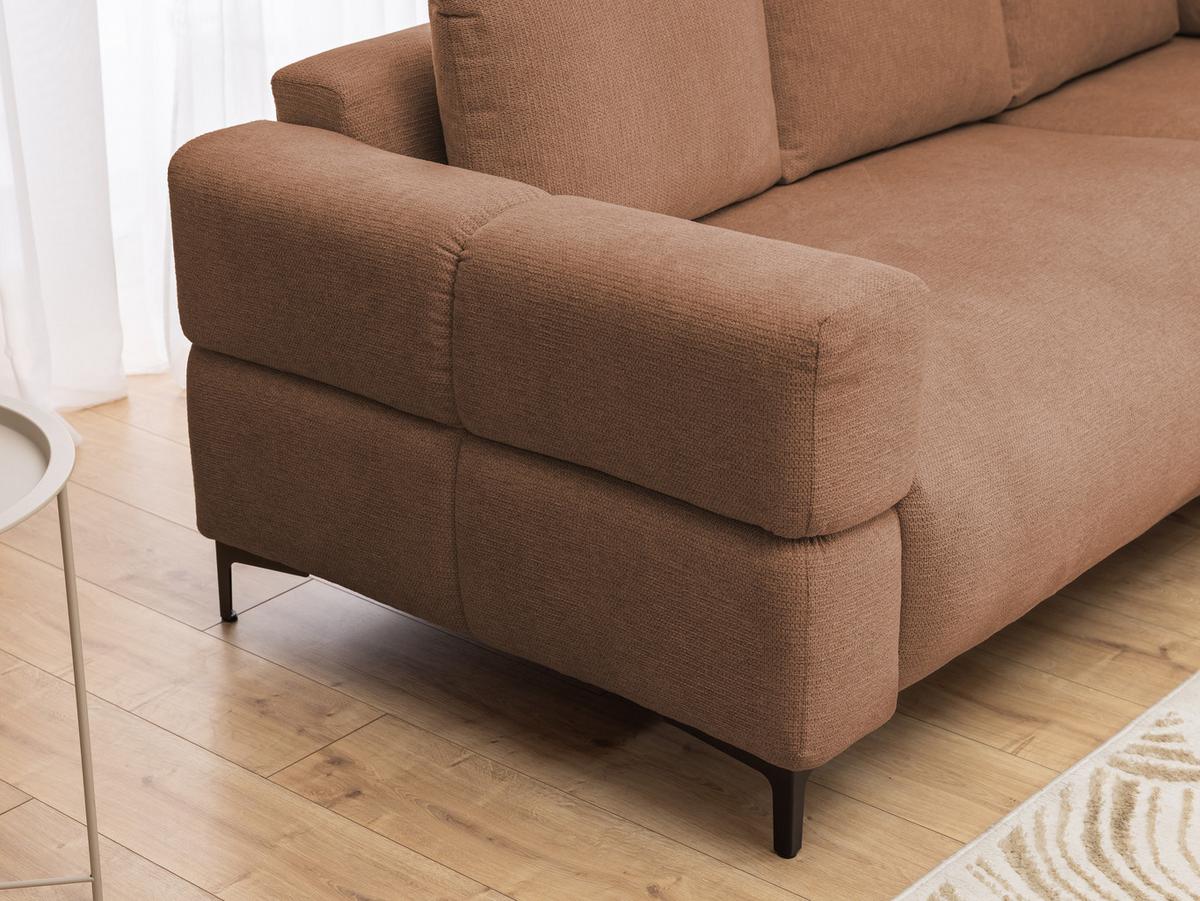 ECKSOFA Cardea in Bubble-Optik aus weichem Terrakotta Strukturstoff mit hohem Sitzkomfort - Ottomane rechts - Terracotta/Schwarz, Holz/Textil (230/170cm) - S-Style Möbel