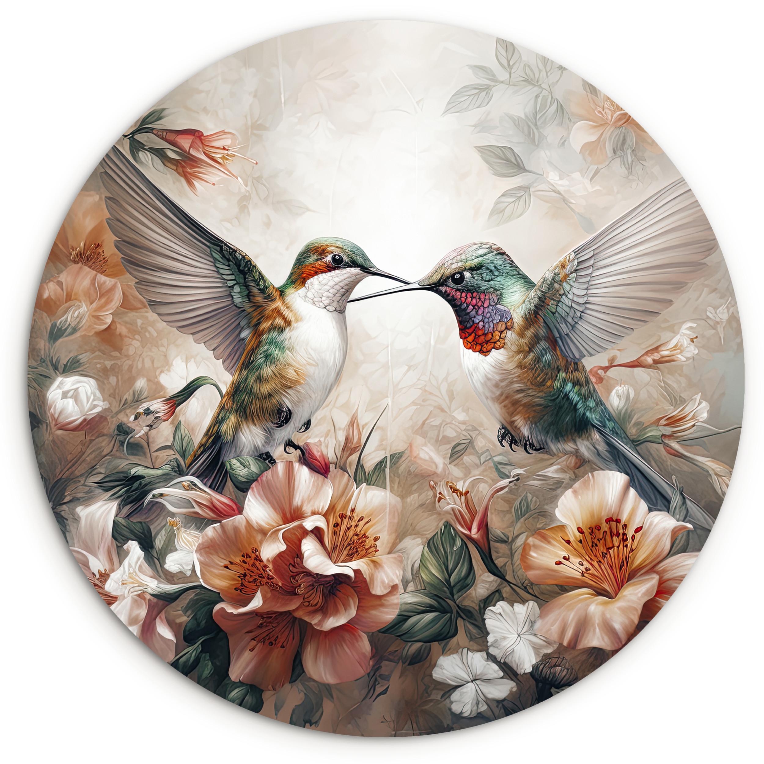 WANDBILD Kolibri - Vögel - Blumen - Natur Wandbild 120x120 cm - Altrosa, Kunststoff (120/120cm) - MuchoWow