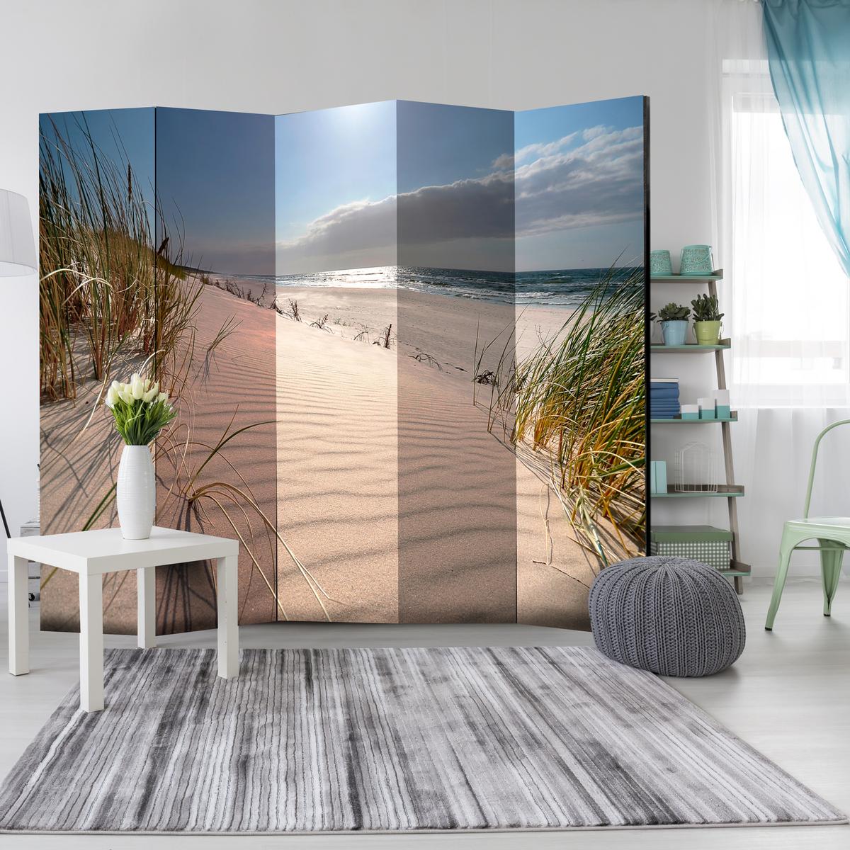 PARAVENT Beidseitig Bedruckter 5-tlg 225x172 cm Meer Dünen Landschaft - Multicolor, Holz/Textil (225/172/3cm) - Muralo
