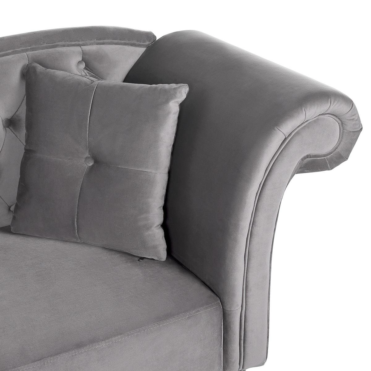 CHAISELONGUE Samtstoff grau rechtsseitig Lattes - Grau, Textil (188/87/59cm) - Beliani