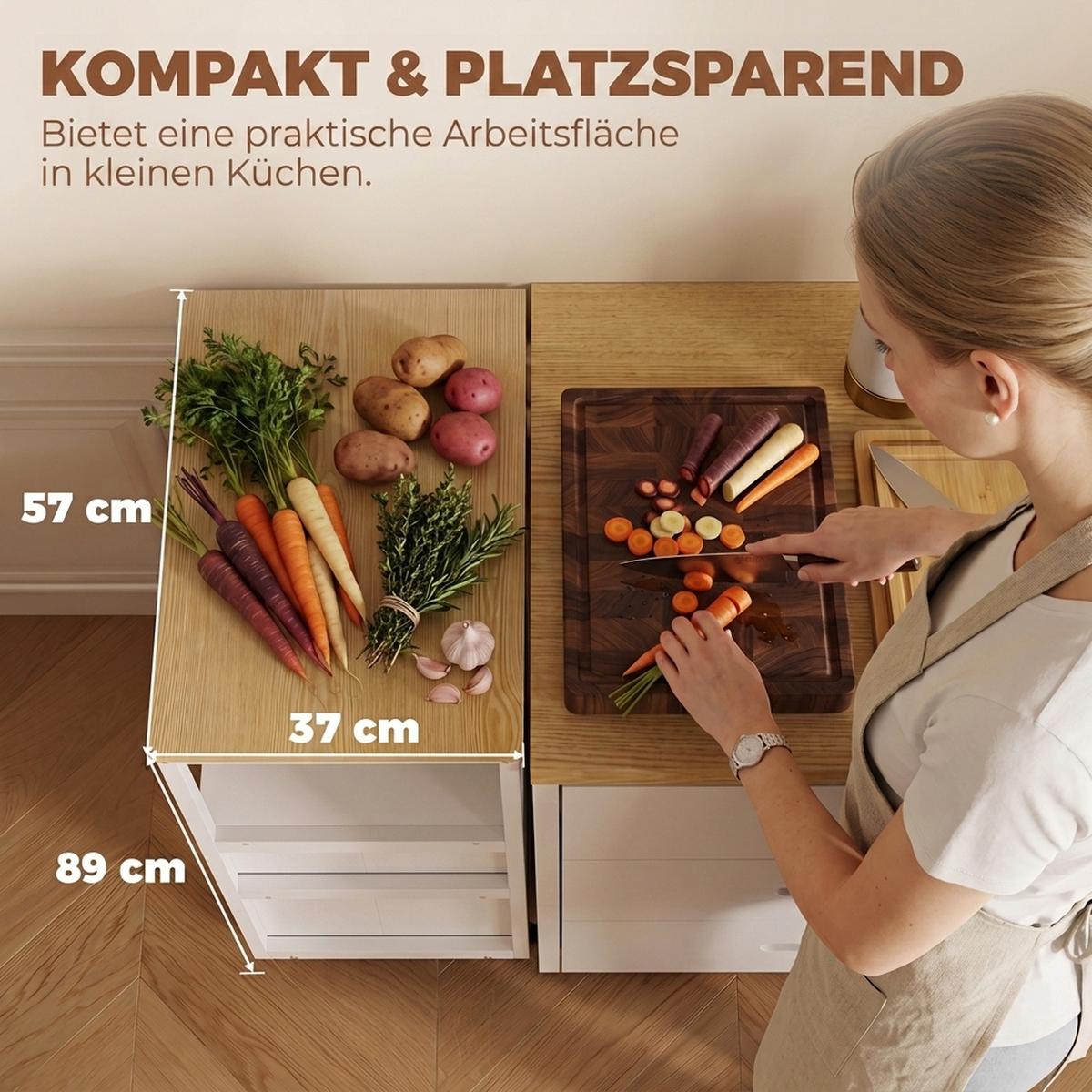 KÜCHENWAGEN Spanplatte Stahl Weiß - Weiß, Holzwerkstoff (37/89/53cm) - HOMCOM