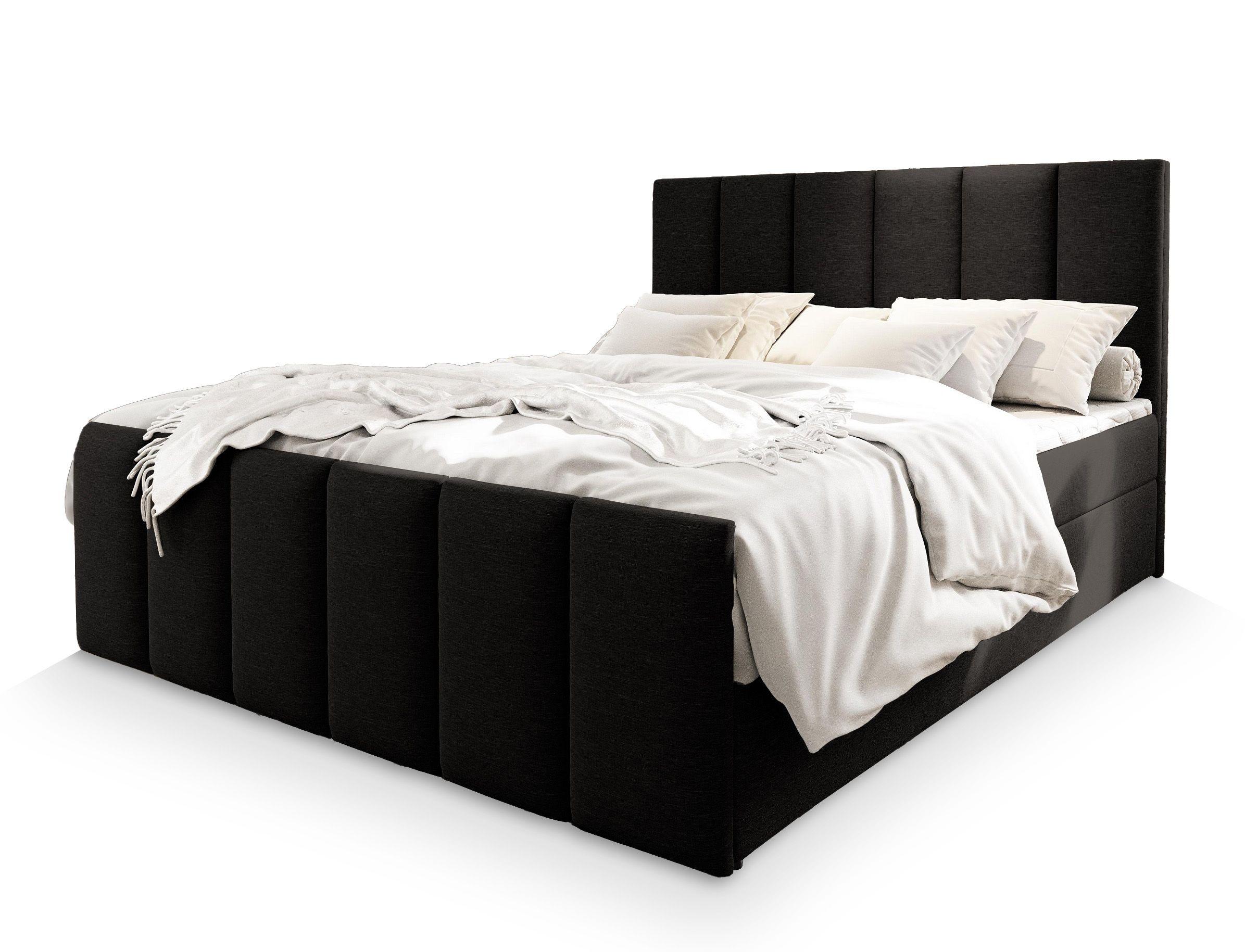 BOXBETT LAGO 180x200 cm mit Matratze und Topper - Schwarz - Schwarz, Holz (180/200cm) - MASSENO
