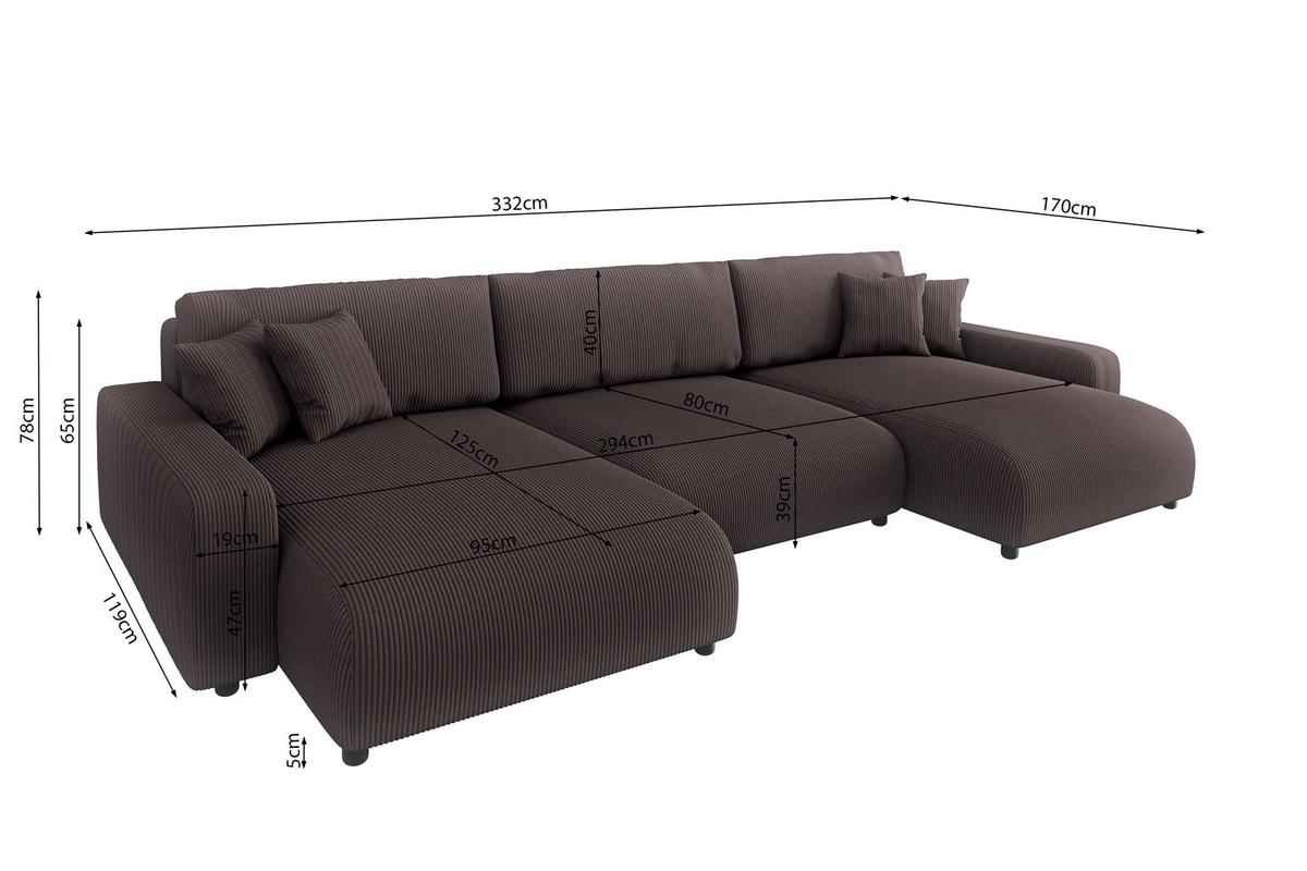 WOHNLANDSCHAFT Emma Dunkelbraun Cord - Dunkelbraun/Schwarz, Holz/Kunststoff (332/78/170cm) - S-Style Möbel